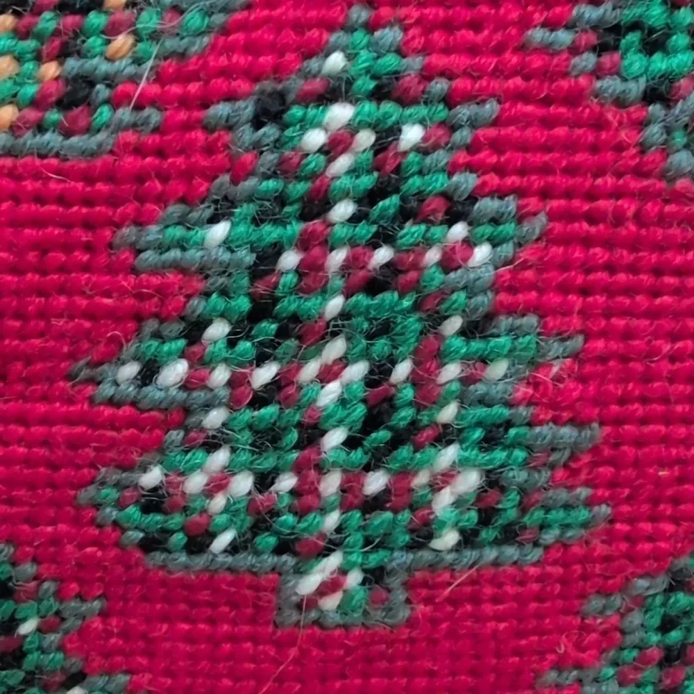 Festive Red & Green Needlepoint Christmas Tree Holiday Pillows Vintage Set of 2